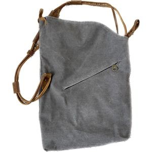 Tom Clovers Womens Gray Canvas Leather Strap Lined Messenger Crossbody Tote Bag